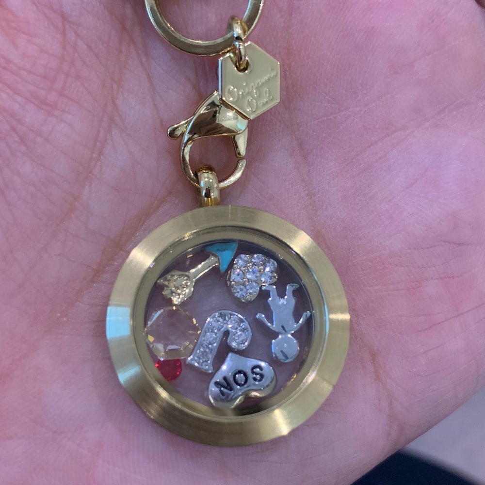 Origami Owl Gold Necklace with 6 charms